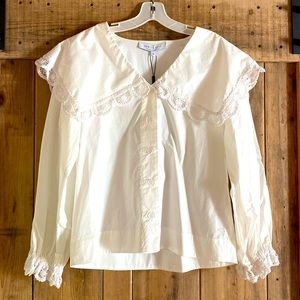 Hunter Bell cotton poplin blouse with oversized collar, size S